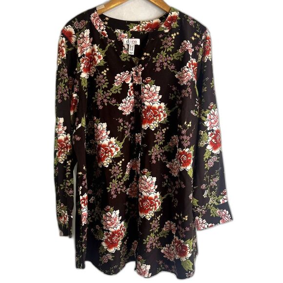 D&Co‎ Brown Floral Long Sleeve Blouse Plus Size 1X - Picture 1 of 9